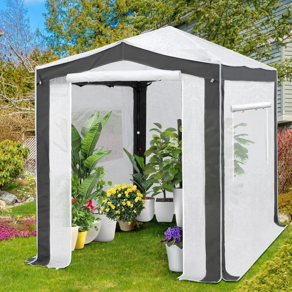 8x6 Portable Walk-in Greenhouse with Zipper Doors and Mesh Windows