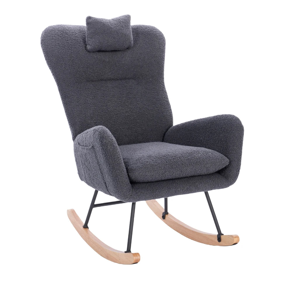 Teddy Upholstered Nursery Rocking Chair Ergonomic Comfort Dark Grey