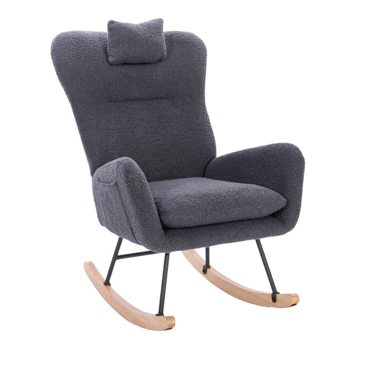Teddy Upholstered Nursery Rocking Chair Ergonomic Comfort Dark Grey