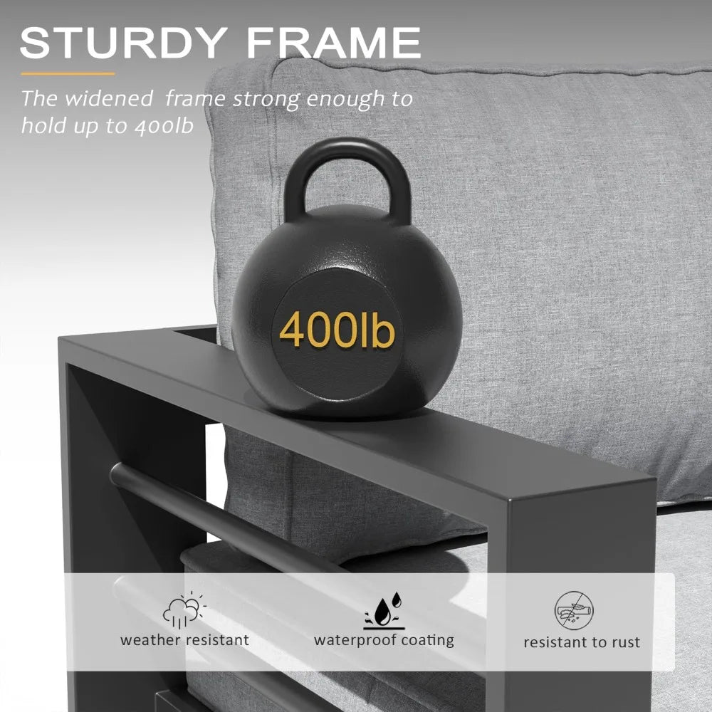 Aluminum Patio Furniture Set with Fire Pit Table 5 Pieces Modern Sofa