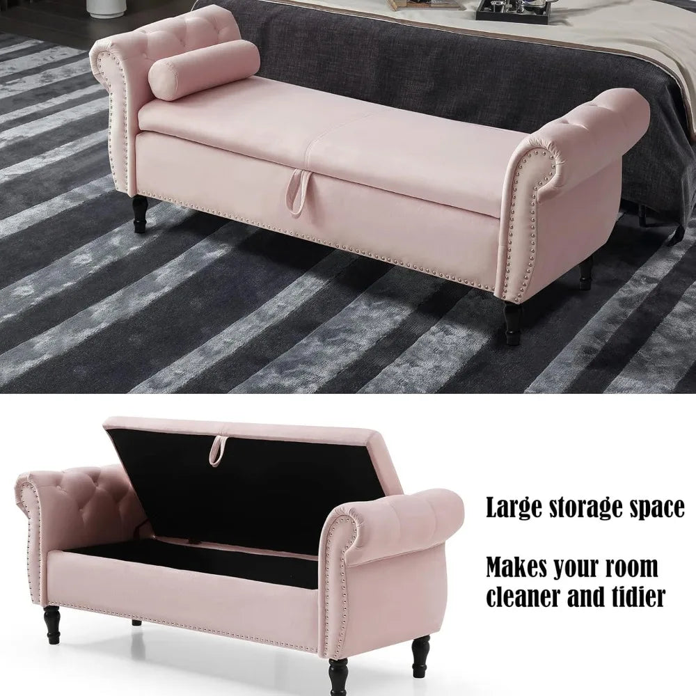Ljustra Storage Bench Velvet Tufted Ottoman 63 Inch for Bedroom Entryway
