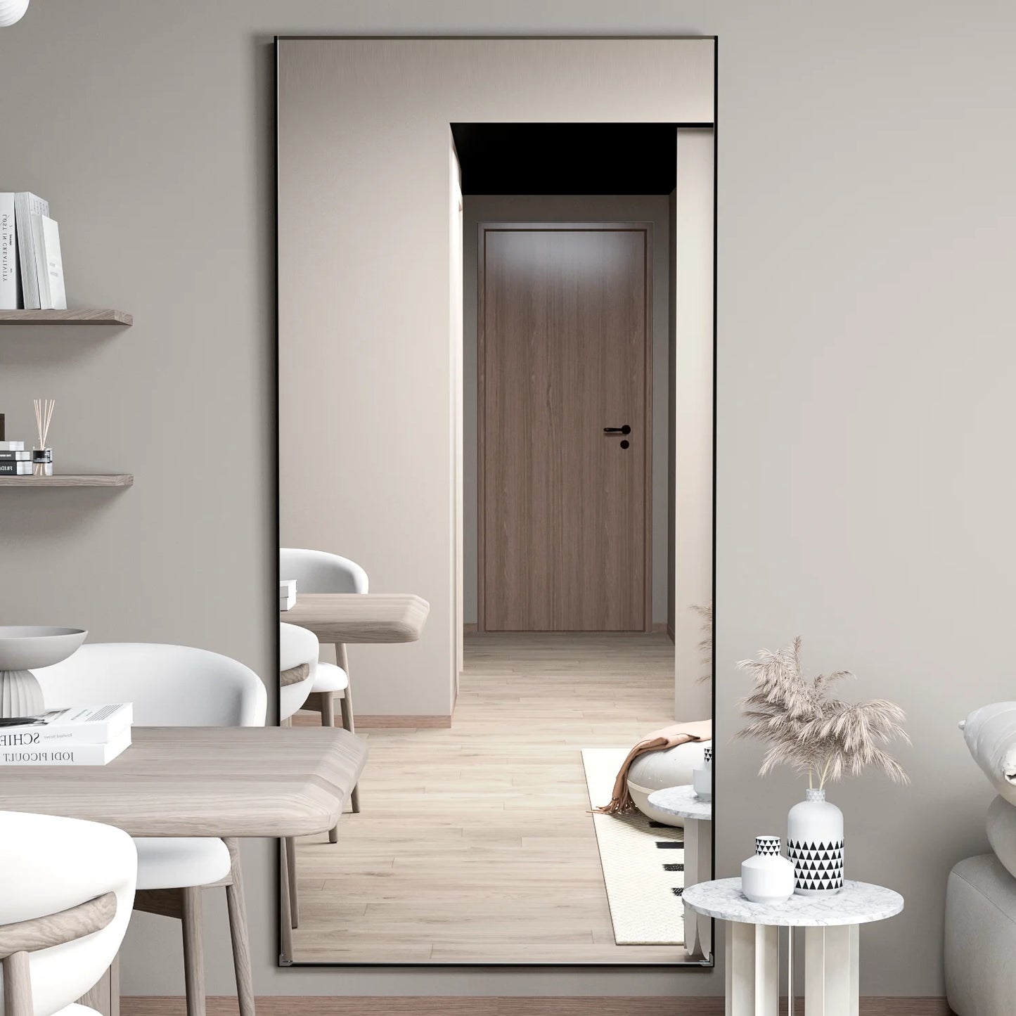 Ljustra Full Length Floor Mirror 65x24 Framed Black Metal Standing Mirror