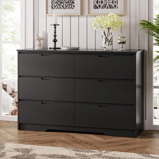 Modern 6 Drawer Black Dresser Minimalist Furniture Storage Solution