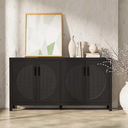 Buffet Sideboard Cabinet with Rattan Doors Mid-Century Modern Storage