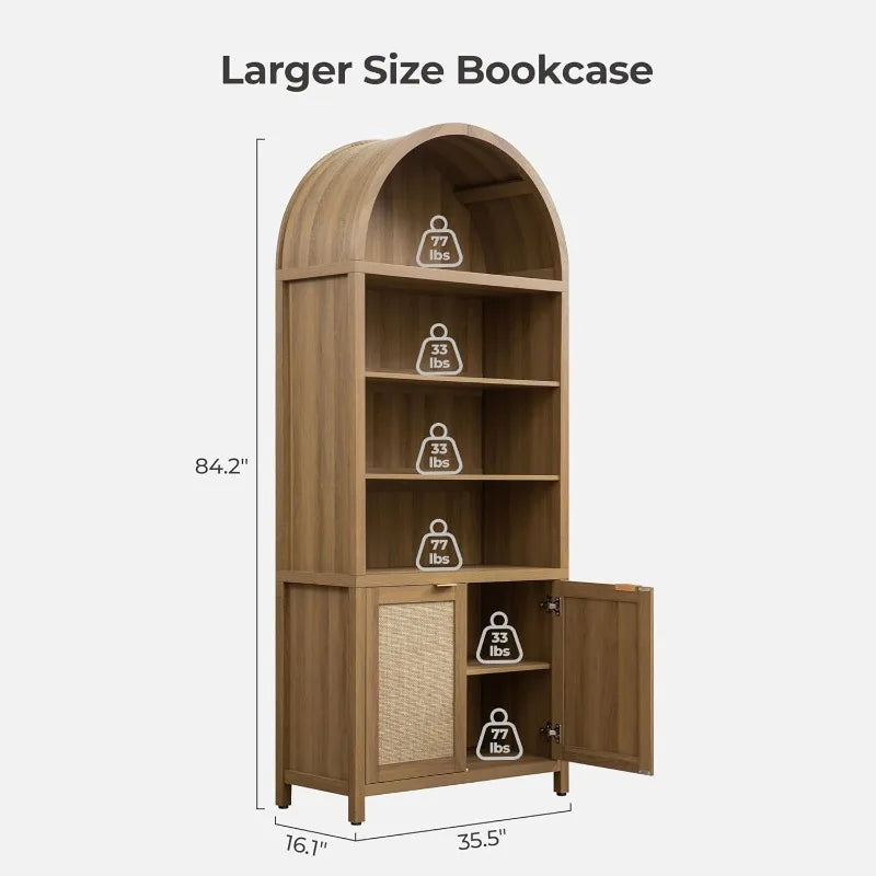 Ljustra Arched Cabinet Bookshelf Tall 5 Tier Rattan Storage Unit