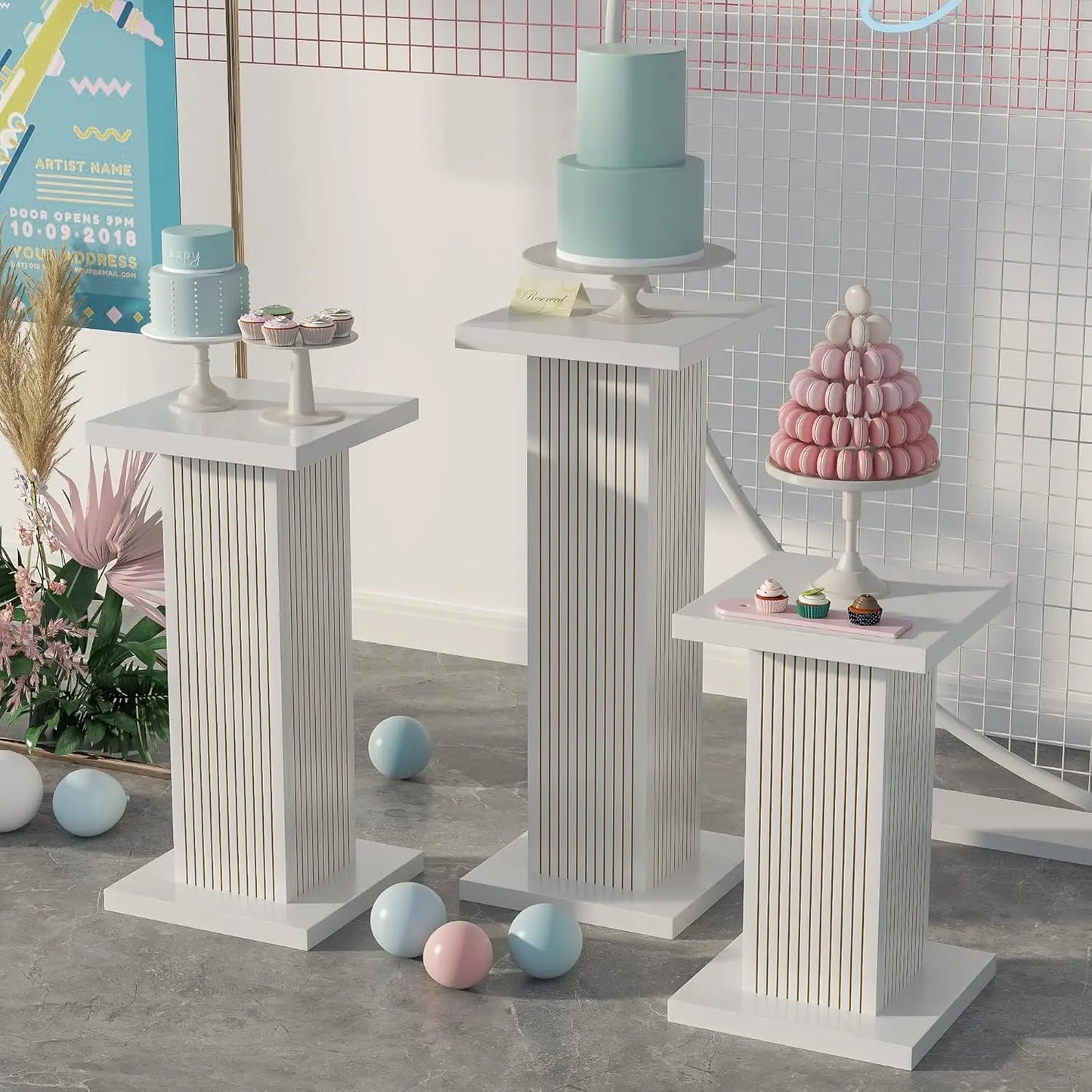 3PCS Square Pedestal Stand for Party Display Wedding Decor Plant Stand