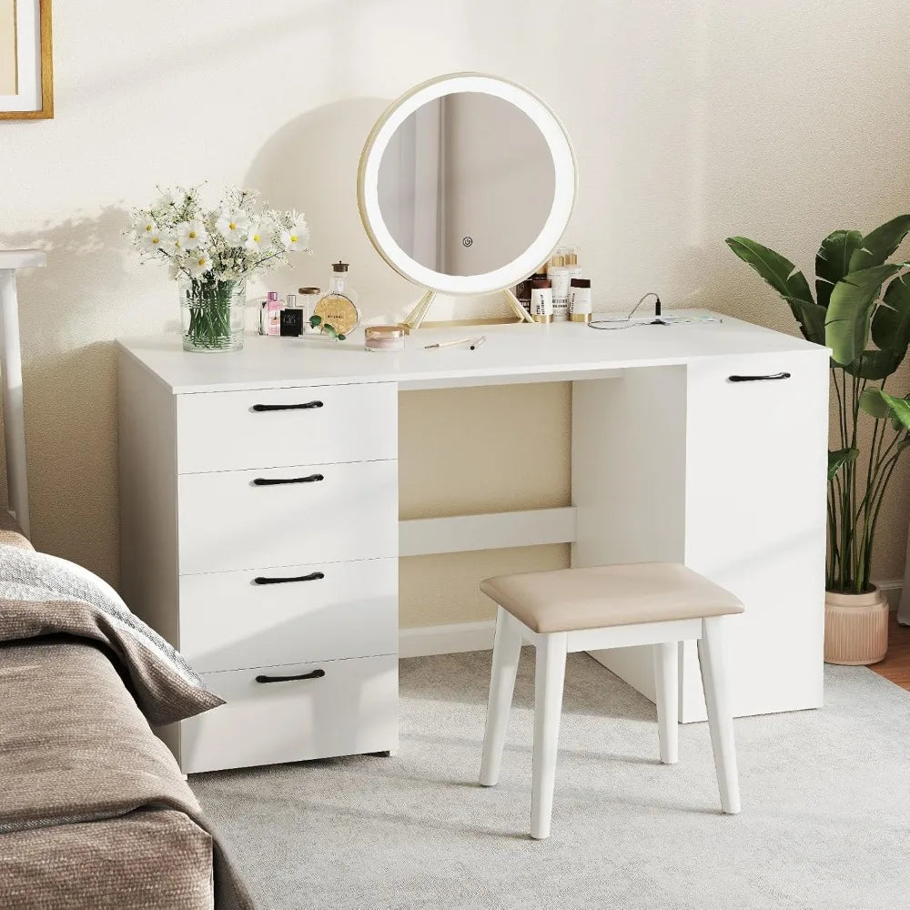 Ljustra Computer Desk with 4 Drawers Charging Station Adjustable Shelf