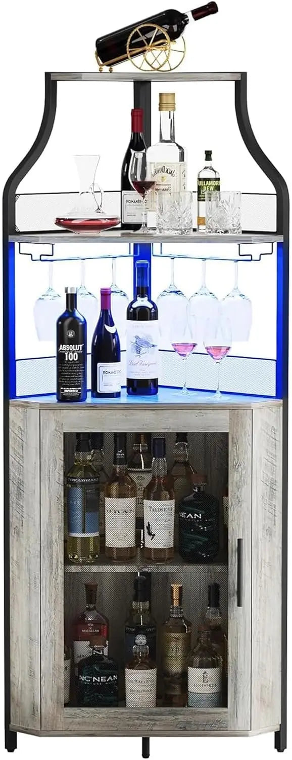 Corner Wine Bar with 5-Tier Storage Heavy Duty Industrial Design