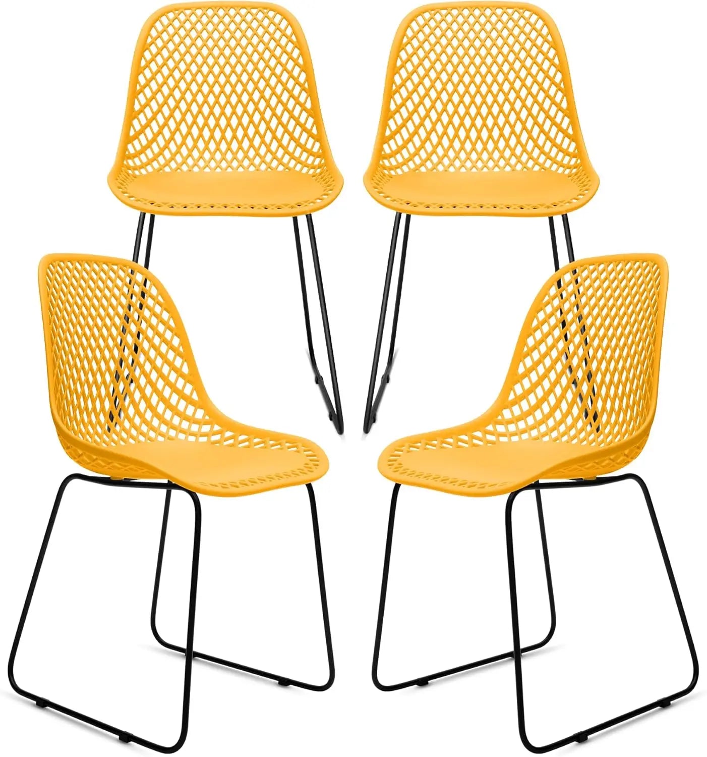 Contemporary Armless Shell Chair Set with Metal Legs for Dining Workspace