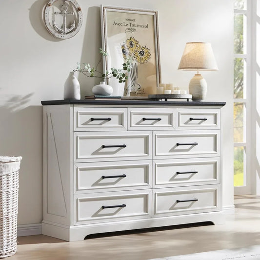 **** Farmhouse 9 Drawer Dresser Tall Modern Bedroom Storage Furniture