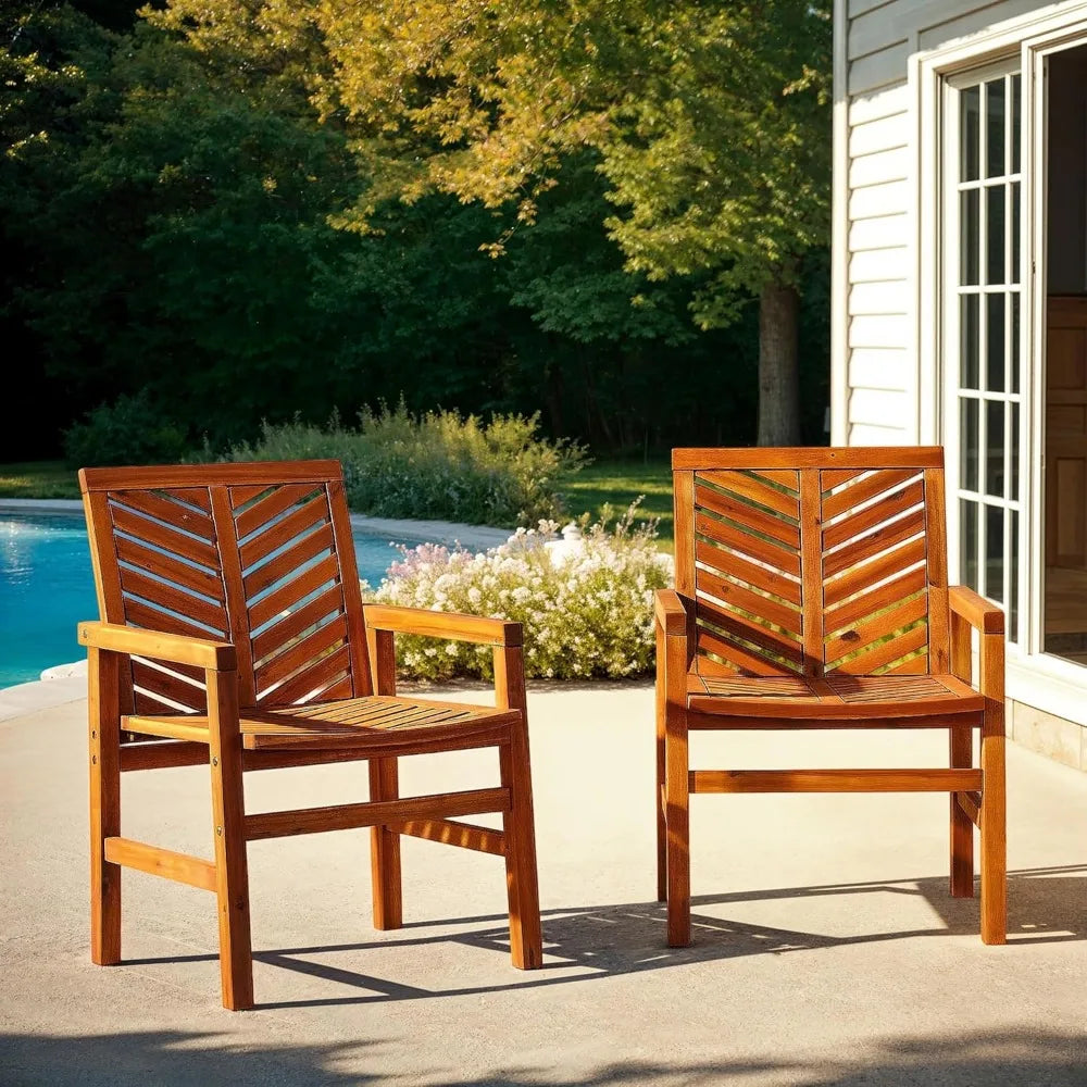 2 Piece Outdoor Patio Chevron Wood Chair Set All Weather Garden Poolside