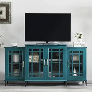 62 Inch Vintage Buffet Sideboard Cabinet Retro Console Table with Glass Doors