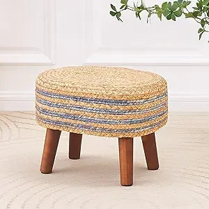 Round Seagrass Ottoman Eco-Friendly Footstool Hand Woven Pouf