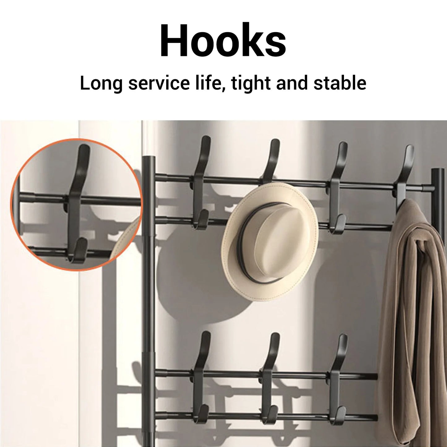 Large Modern Metal Coat Rack with Shoe Organizer for Home Entryway