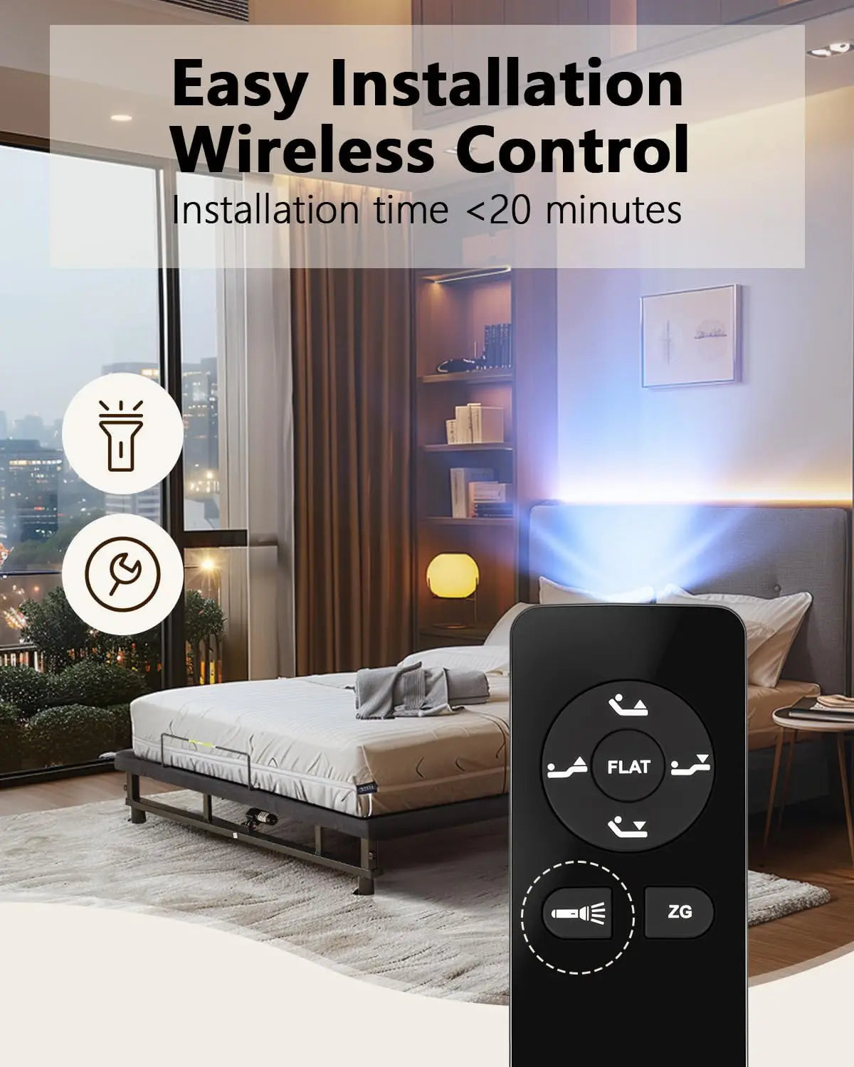 King Size Adjustable Bed Frame Quiet Motor Wireless Remote Control