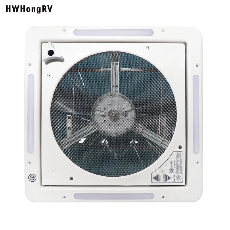 Ljustra RV Vent Fan With LED Light 5-Speed Reversible DC 12V Trailer