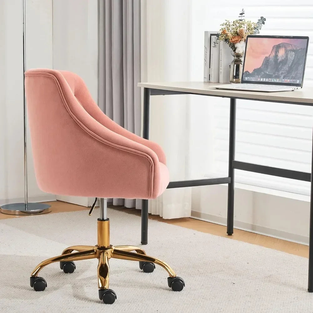 Modern Adjustable Pink Velvet Desk Chair for Home Office and Bedroom
