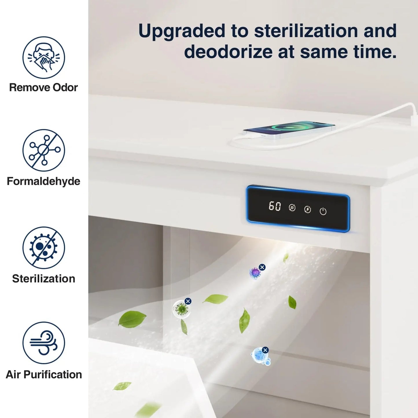 Tilt Out Trash Can Cabinet with Charging Station and Deodorizing Function