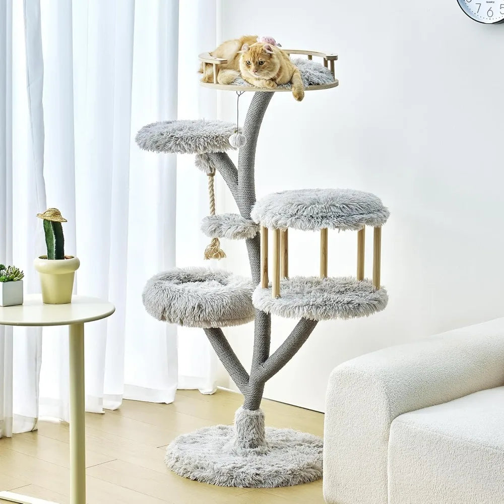 KAMABOKO 60.2" Tall Cat Tree Luxury Condo for Large Cats Scratching Post