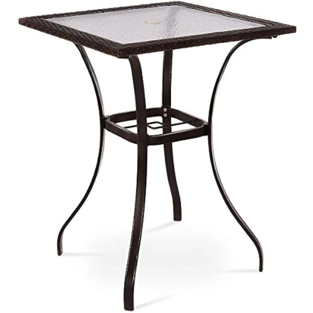 Patio Bar Table with Umbrella Hole Heavy Duty Outdoor Glass Top 37 Inch