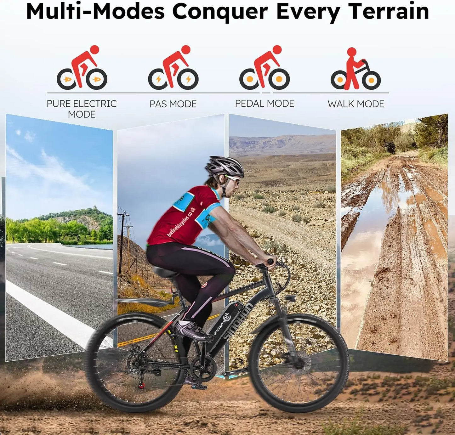 26" Electric Bike 500W Motor 375Wh Battery 20MPH 7-Speed Gears