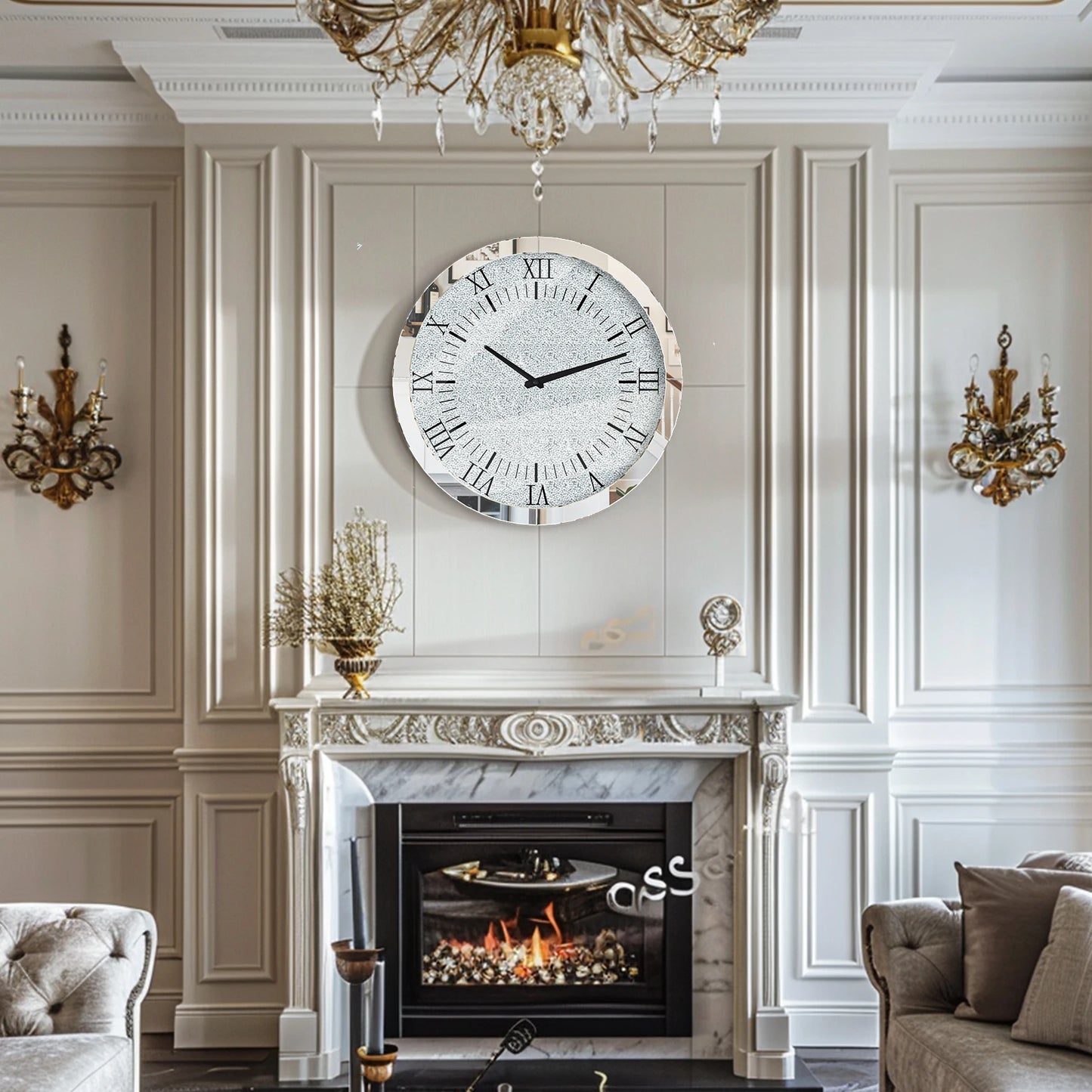 60x60CM Crystal Crush Diamond Round Wall Clock Home Decor Quartz