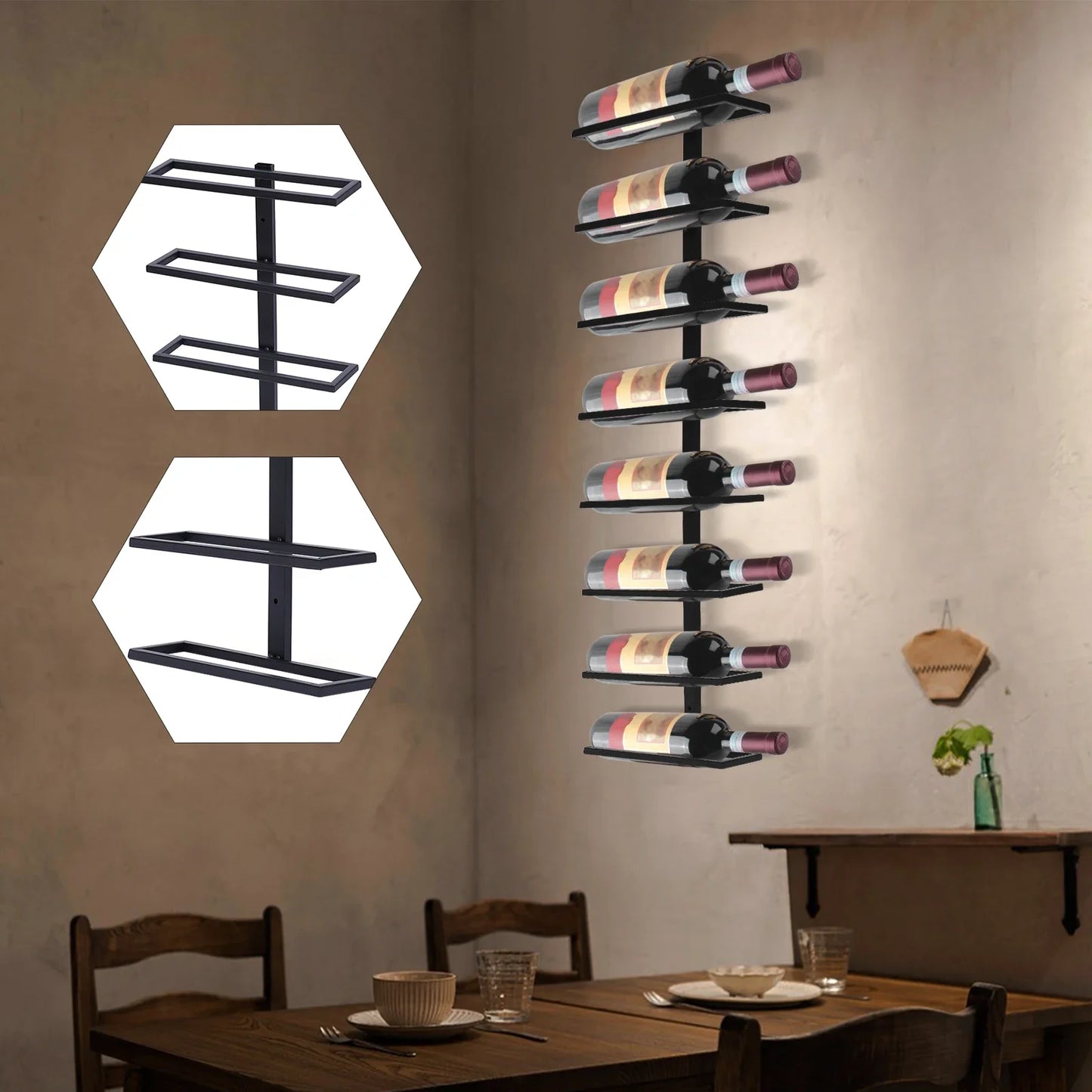 Wall Mounted Iron Wine Rack for 8 Bottles Stylish Storage Display