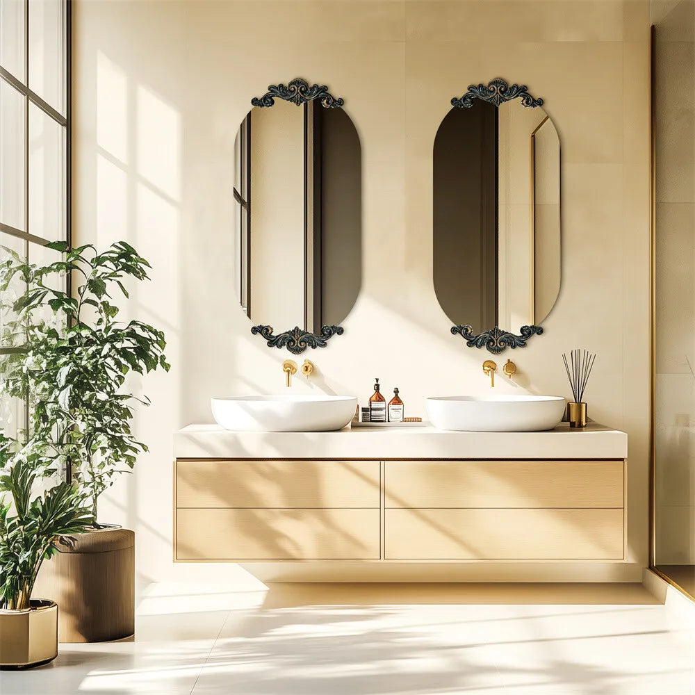 Antique Rustic Oval Wall Mirror for Entryway Bathroom Hallway Decor