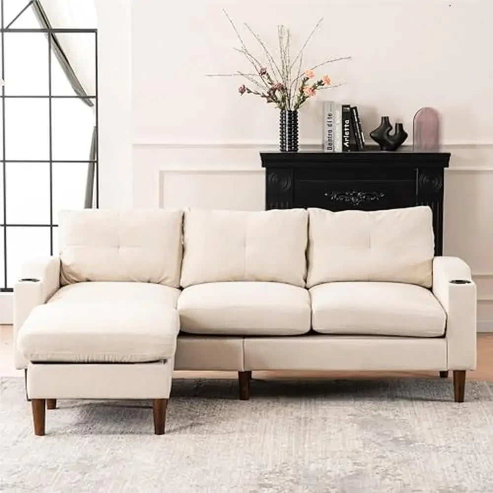 Modern L-Shape Sofa Sectional Couch with USB Port and Storage Ottoman