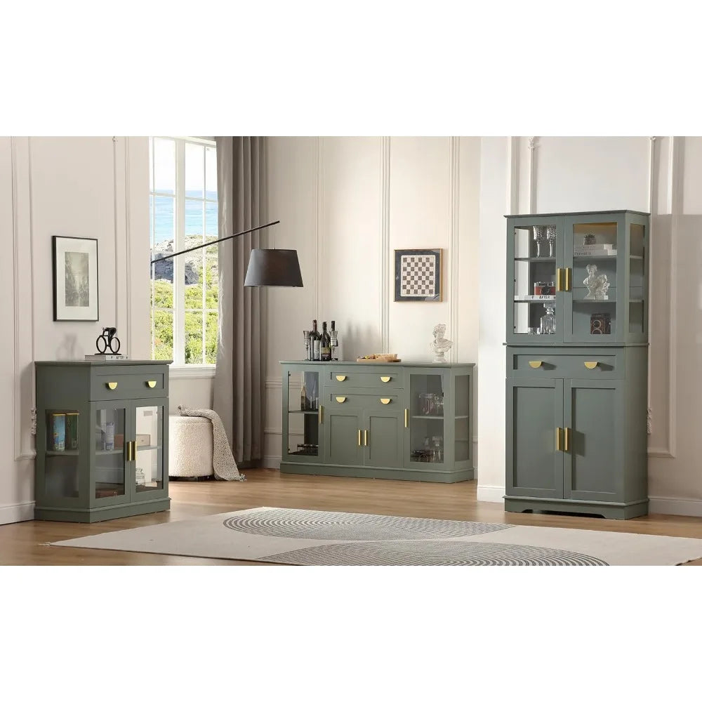 58.27 Buffet Cabinet with 2 Drawers Glass Doors Adjustable Shelves
