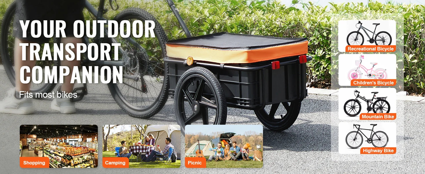 Ljustra 88Lbs Bike Cargo Trailer Foldable Bicycle Wagon with 16" Wheels