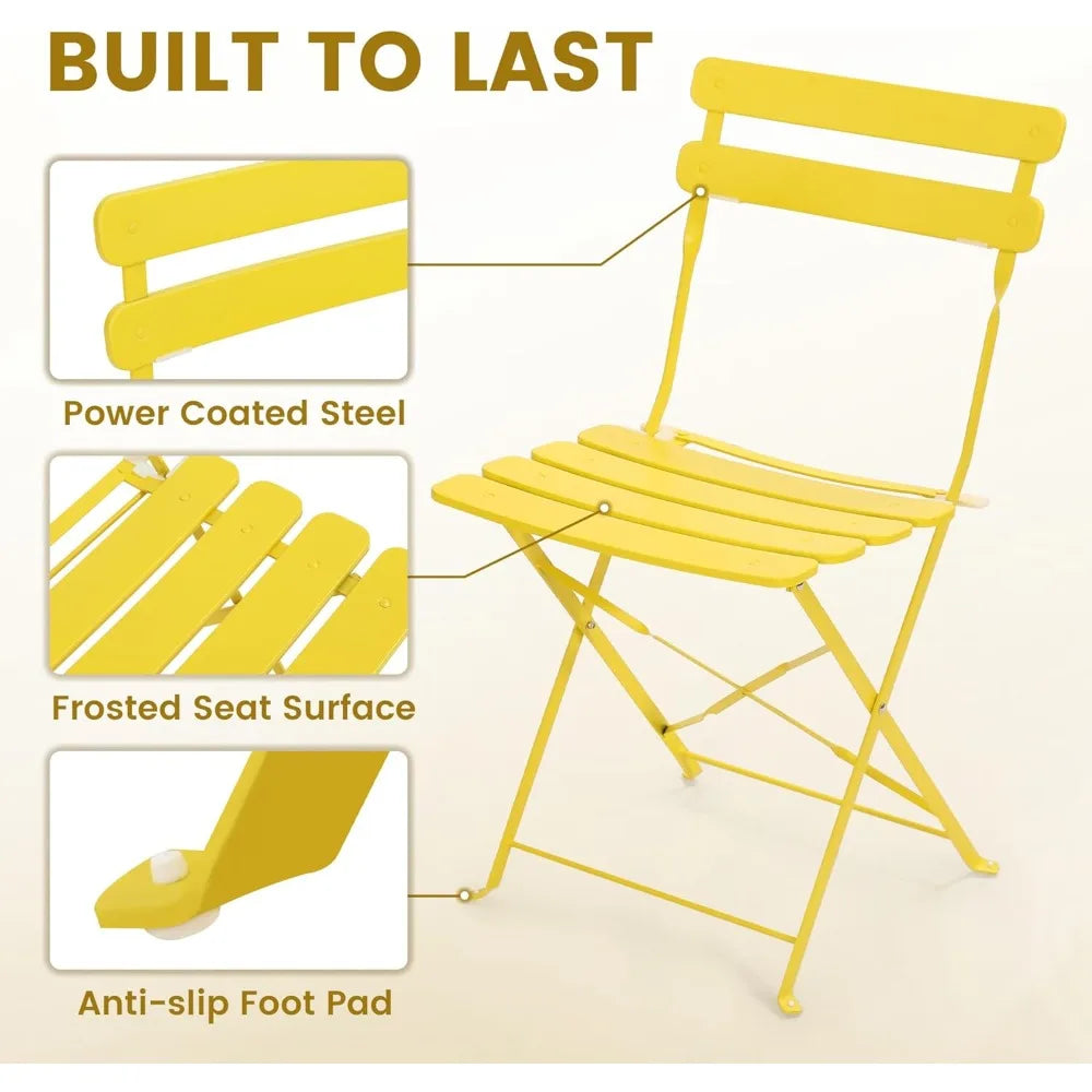 Outdoor 3 Piece Patio Bistro Set Folding Table Chairs Space Saving