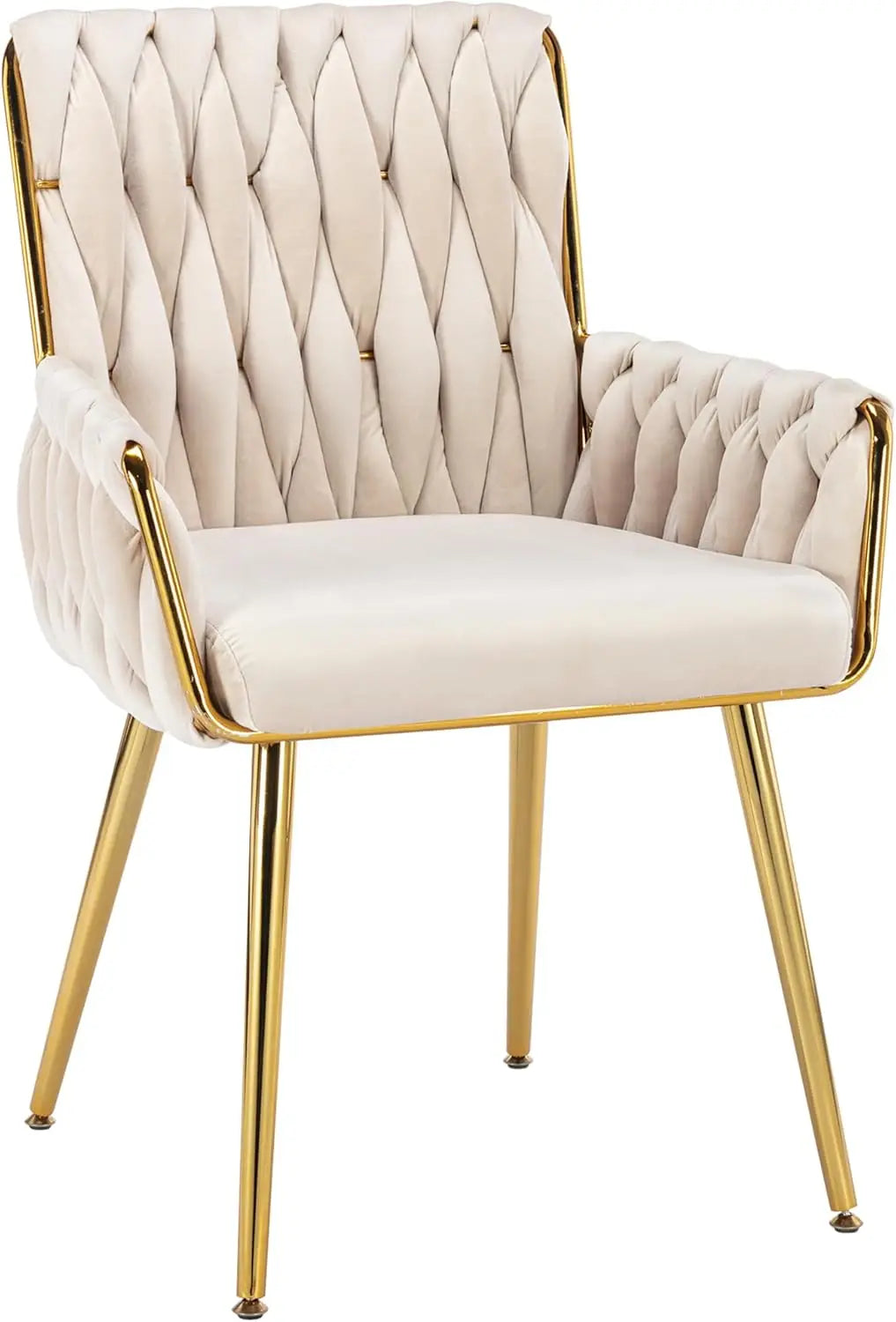 Office Desk Chair No Wheels Woven Velvet Vanity Chair Gold Metal Legs