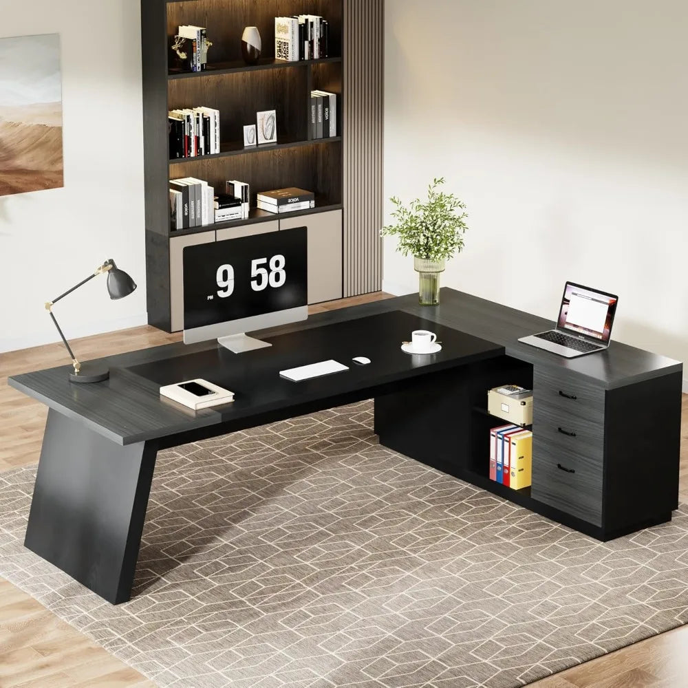 Large L-Shaped Executive Desk with Storage Modern Office Furniture