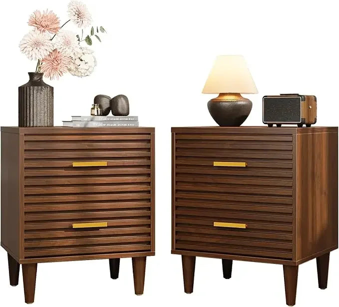 Mid Century Modern Bedside Table Nightstand with Drawers Storage