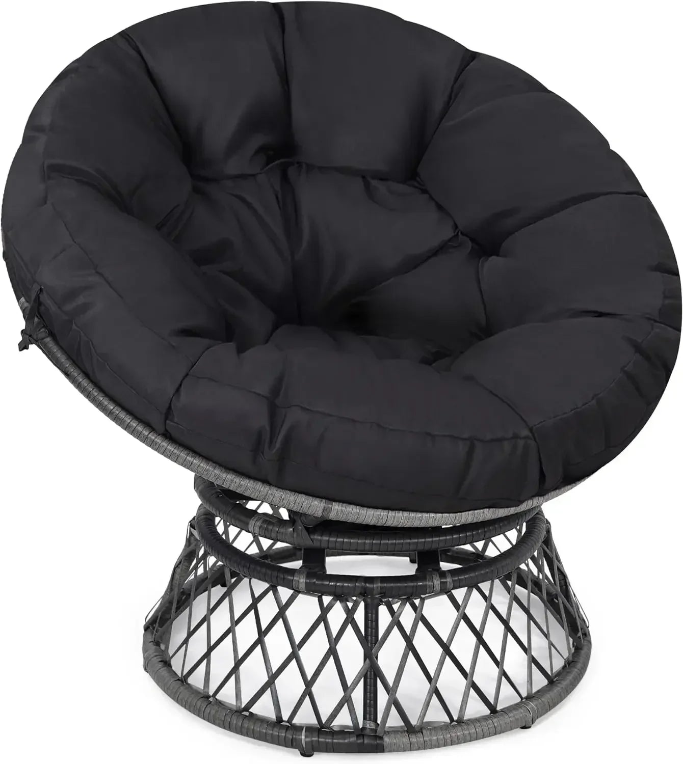Oversized Rattan Papasan Chair 360° Swivel Waterproof Cushion