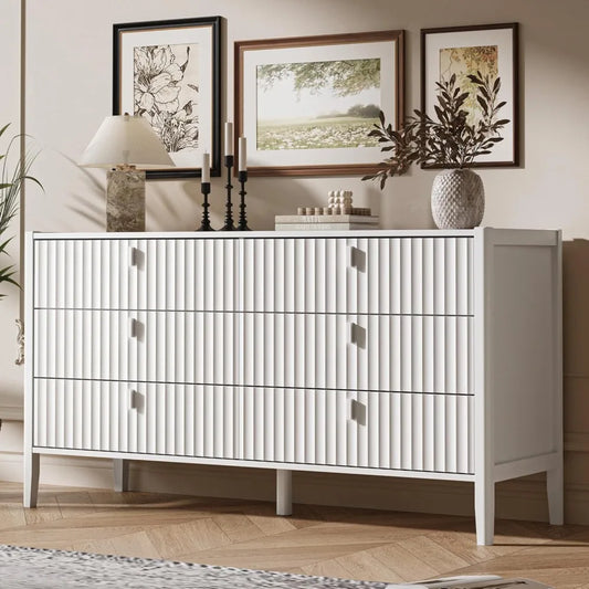 Modern 6 Drawer Dresser Fluted Design Wood Chest of Drawers Storage