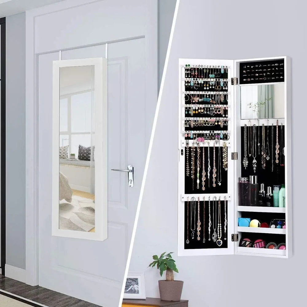 Jewelry Armoire Wall Door Mounted Full Length Mirror Jewelry Organizer