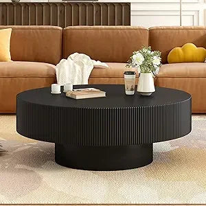 Modern Round Coffee Table 31.5 Inch Thick Top Minimalist Design Living Room