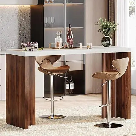 Home Bar Unit 55 Inch Faux Marble Table Modern Mini Bar for Kitchen Living