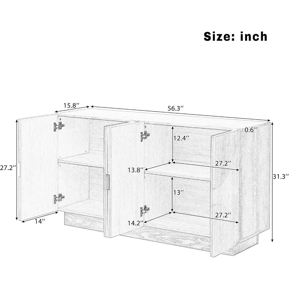 Modern Large Buffet Storage Sideboard 4 Doors Adjustable Shelf