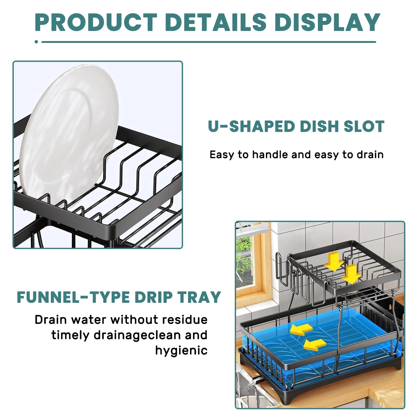 Large 2-Tier Dish Drying Rack Removable Kitchen Countertop Organizer