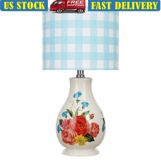Ceramic Floral Design Table Lamp Energy Efficient Rustic Home Decor