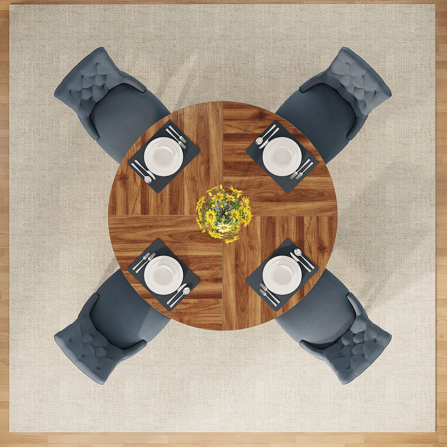 Ljustra Round Dining Table for 4 Farmhouse Style Kitchen Table 47 Inch