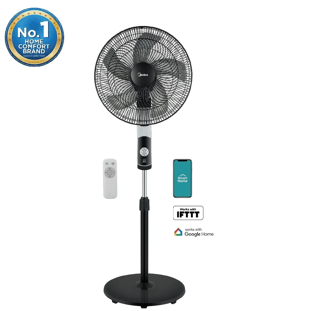 16 Inch Smart Pedestal Fan with 12 Speed Settings Wi-Fi Control Adjustable Height 12 Hour Timer Quiet Operation Remote Included