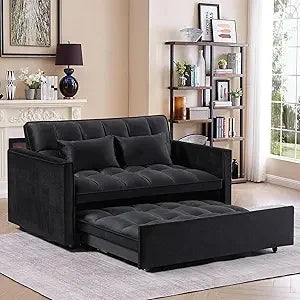 3-in-1 Convertible Sleeper Loveseat Sofa Bed Plush Pull-Out Futon w/ Storage