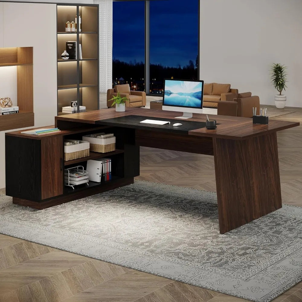 L-Shaped Executive Office Desk 70.5 Inch Modern Computer Desk with Storage