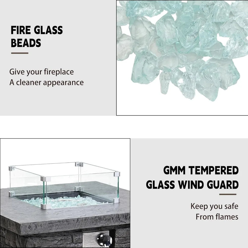 32 Inch Square Outdoor Propane Fire Pit Table with Glass Wind Guard