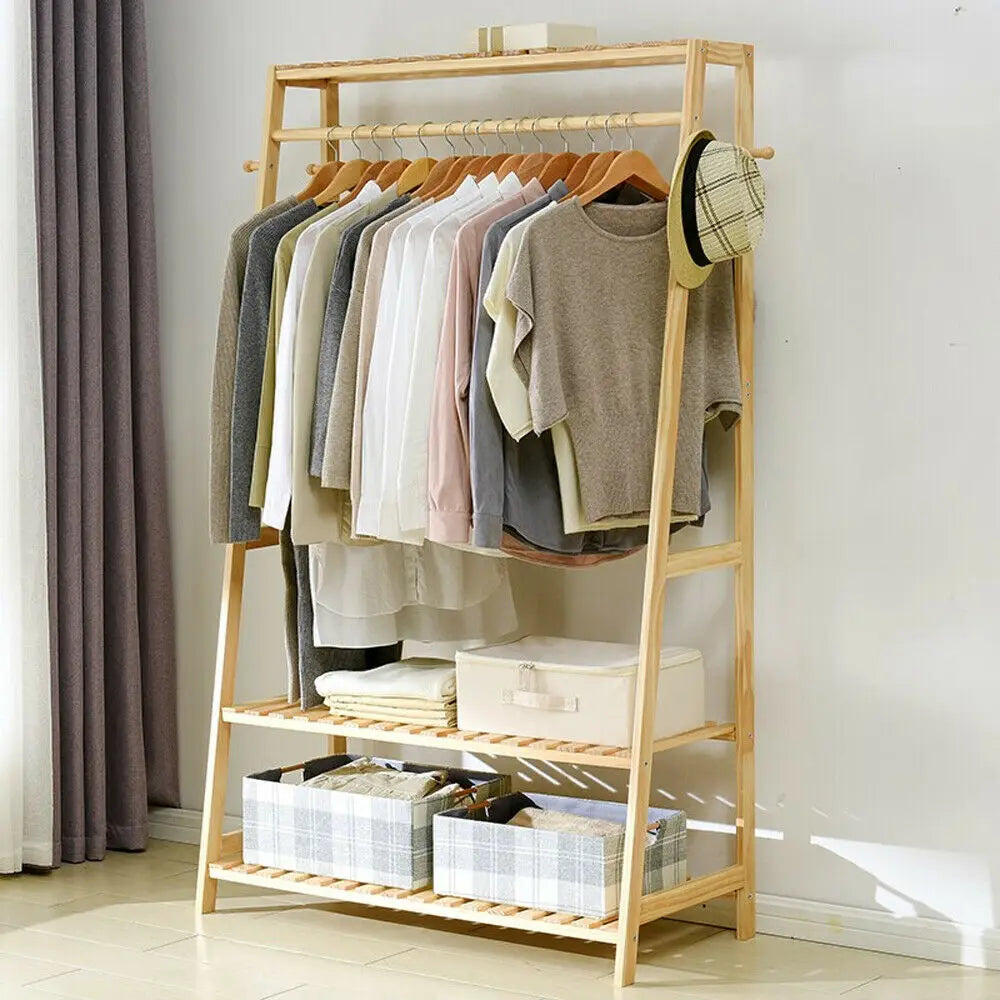 Bamboo Heavy Duty Coat Rack with Shoe Shelves Organizer
