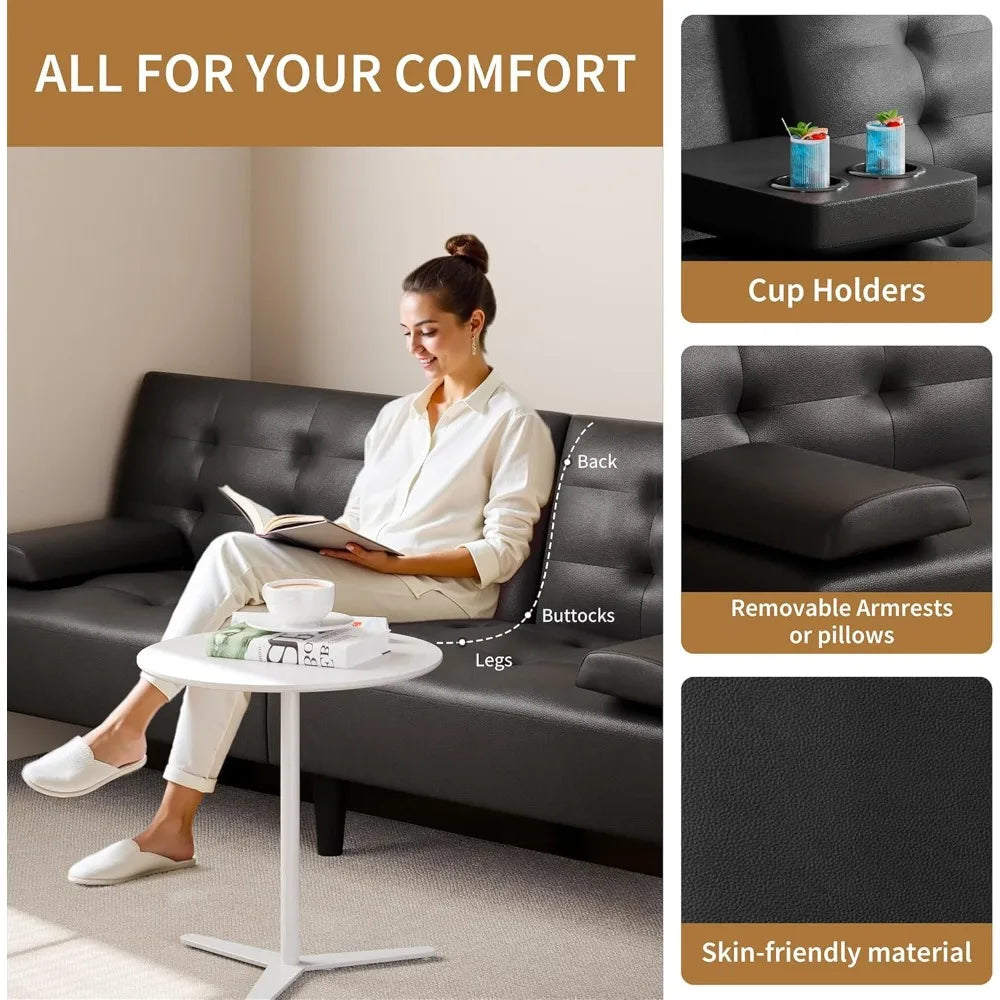 Ljustra Sofa Bed Multifunctional Lounge Chair with Cup Holder and Adjustable Armrests